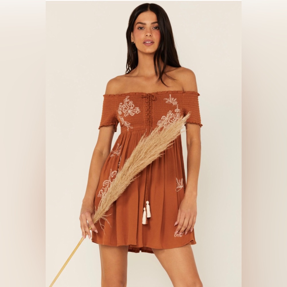 Shyanne Rust Off-Shoulder Mini Dress